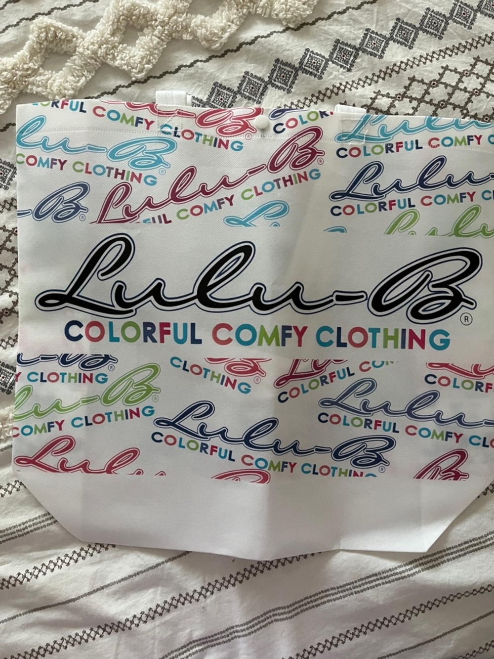 Lulu-B White Tote with Multicolor Logo Print